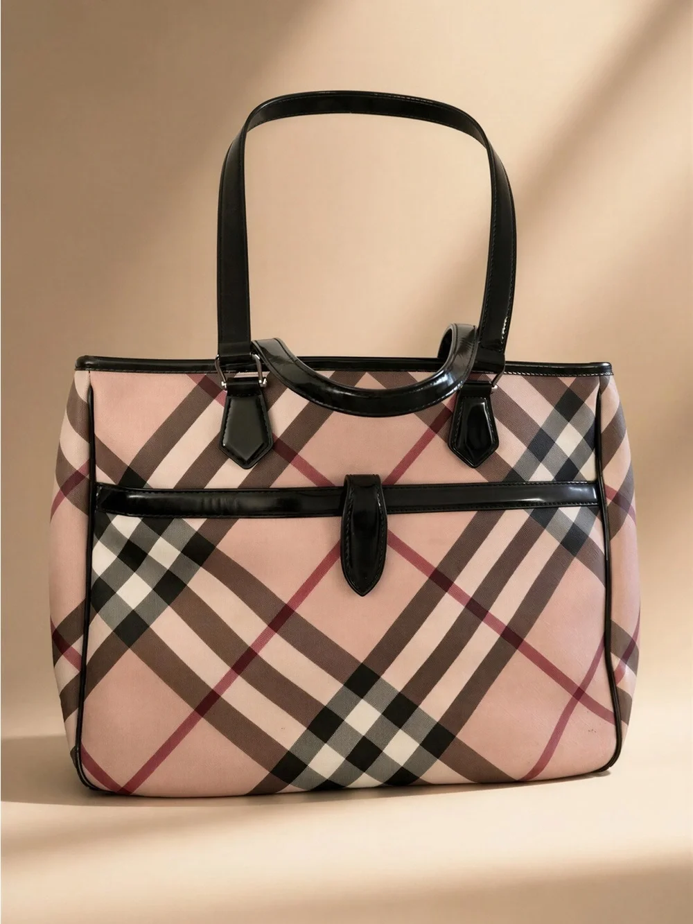 Burberry Novacheck Check Tote Handbag with Black Trim
